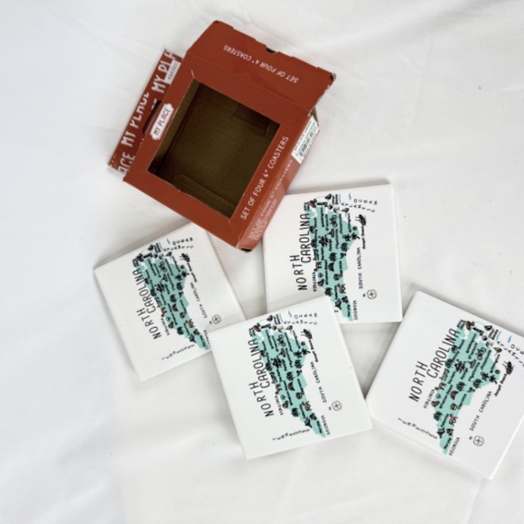 New Boxed Set of 4 North Carolina Map Coasters Tiles Cork Backs My Place Gift - Picture 7 of 10